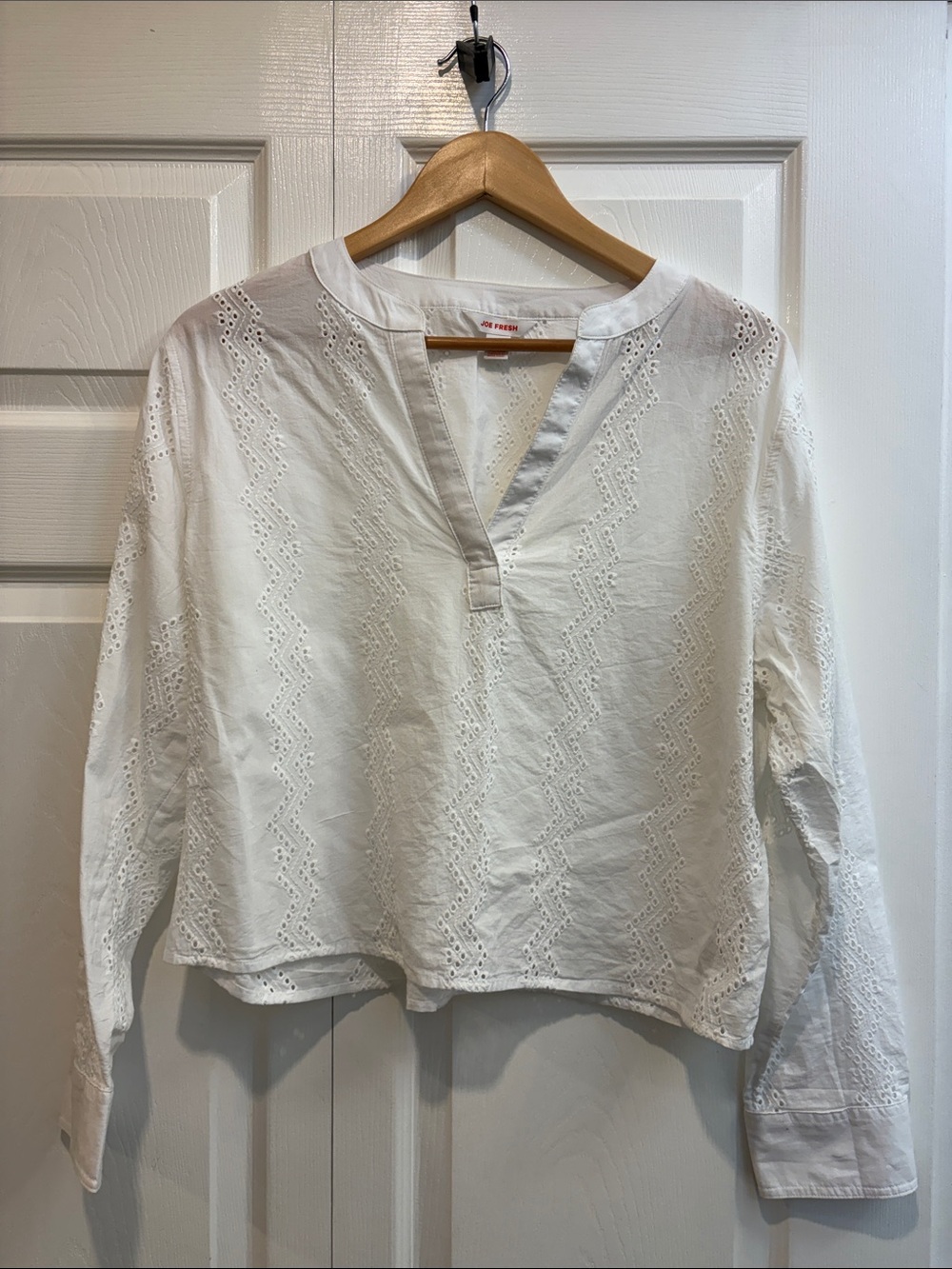Joe Fresh White Eyelet Split-Neck Blouse